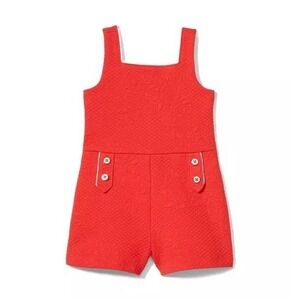 Janie & Jack "Blue Skies" Solid Cherry Red Quilted Floral Sun Romper, Girls 6